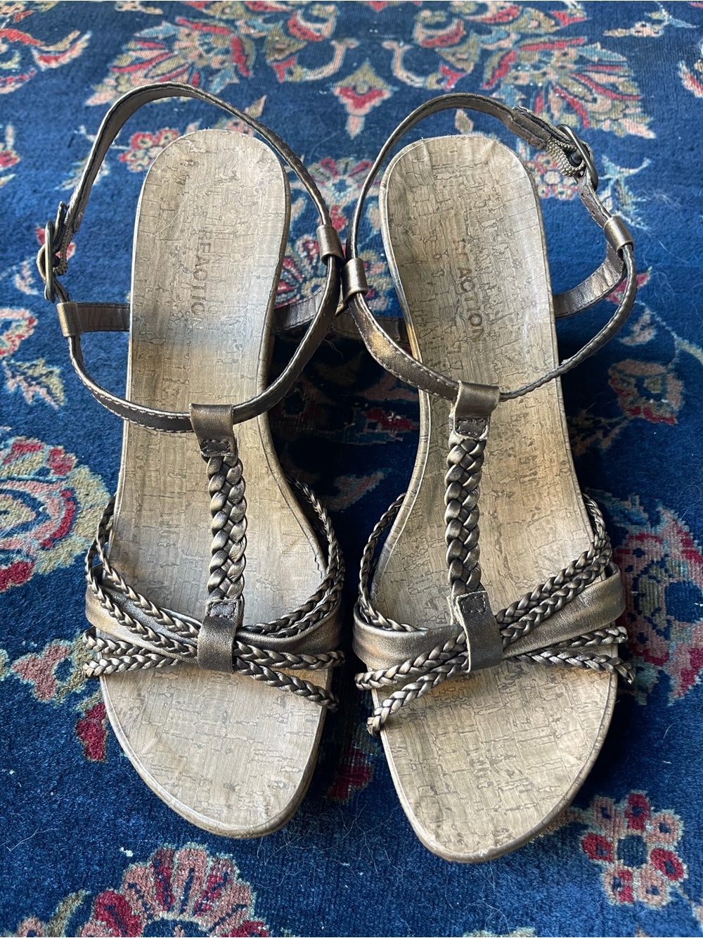 Kenneth Cole Metallic Bronze Braided T-Strap Sandals